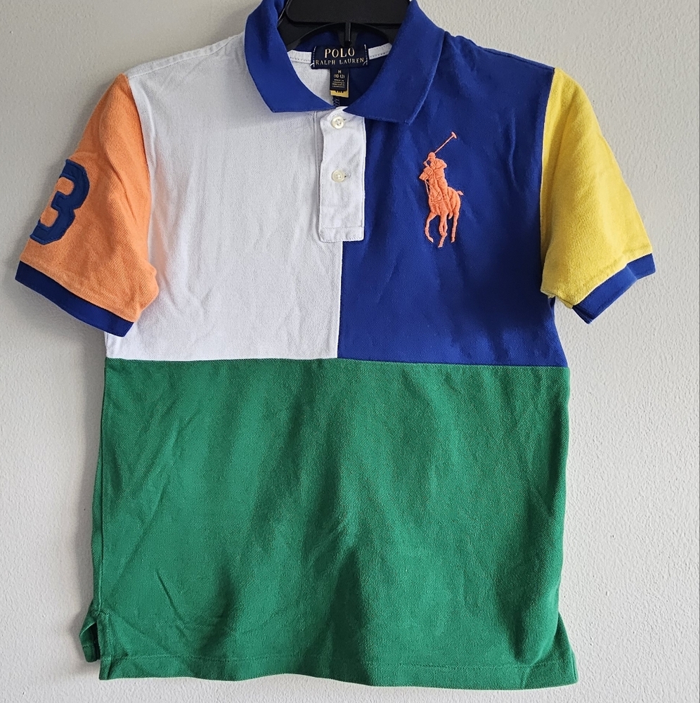 Ralph Lauren Kids Color Block Polo Shirt Size M (10-12) 100% Cotton